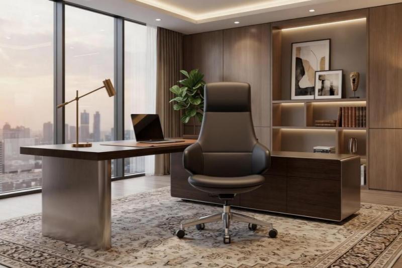 So gestalten Sie ein luxuriöses Homeoffice mit einem Executive-Ledersessel