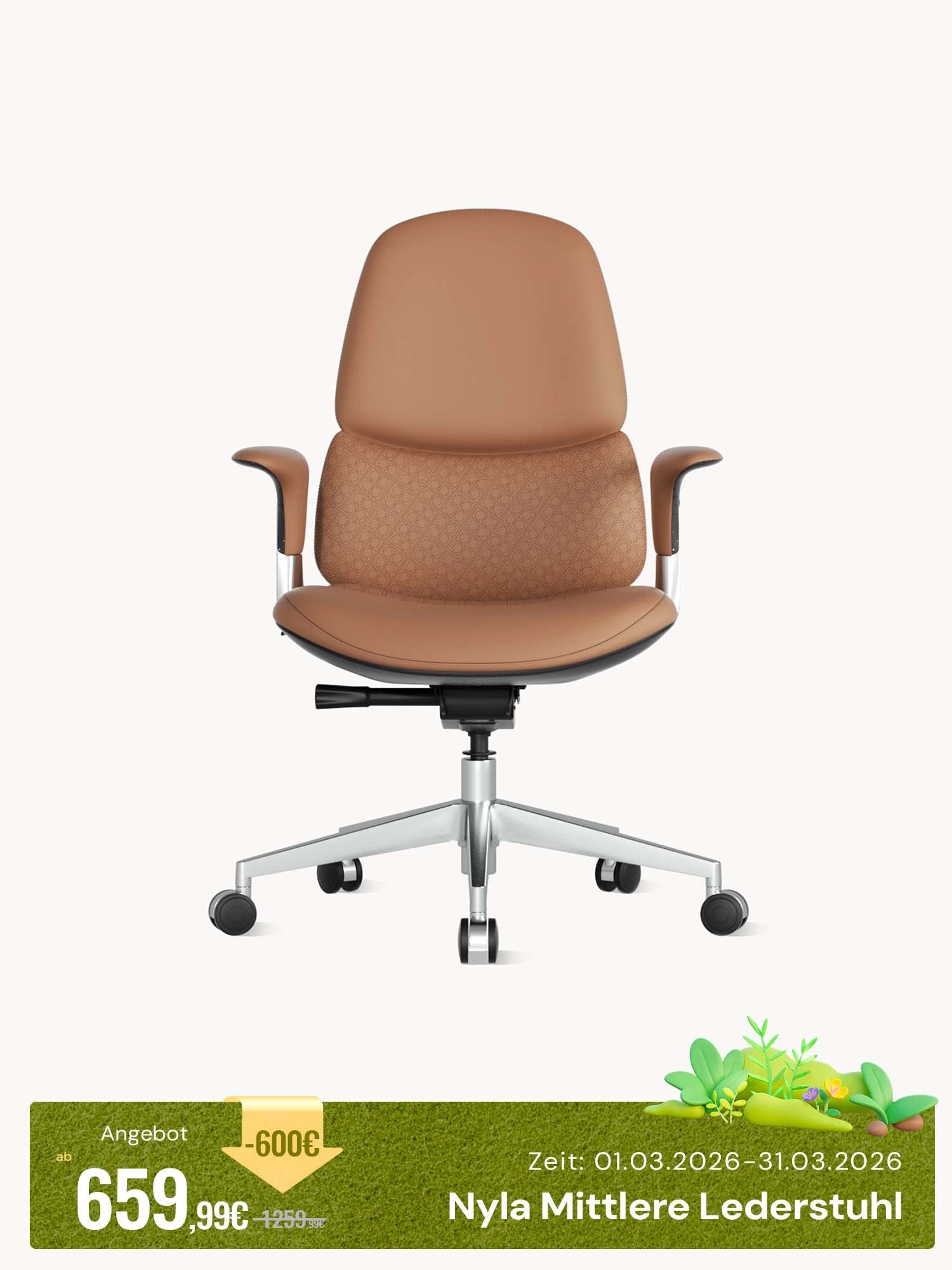 Nyla Mid-Back Lederstuhl mit einfacher Verstellung