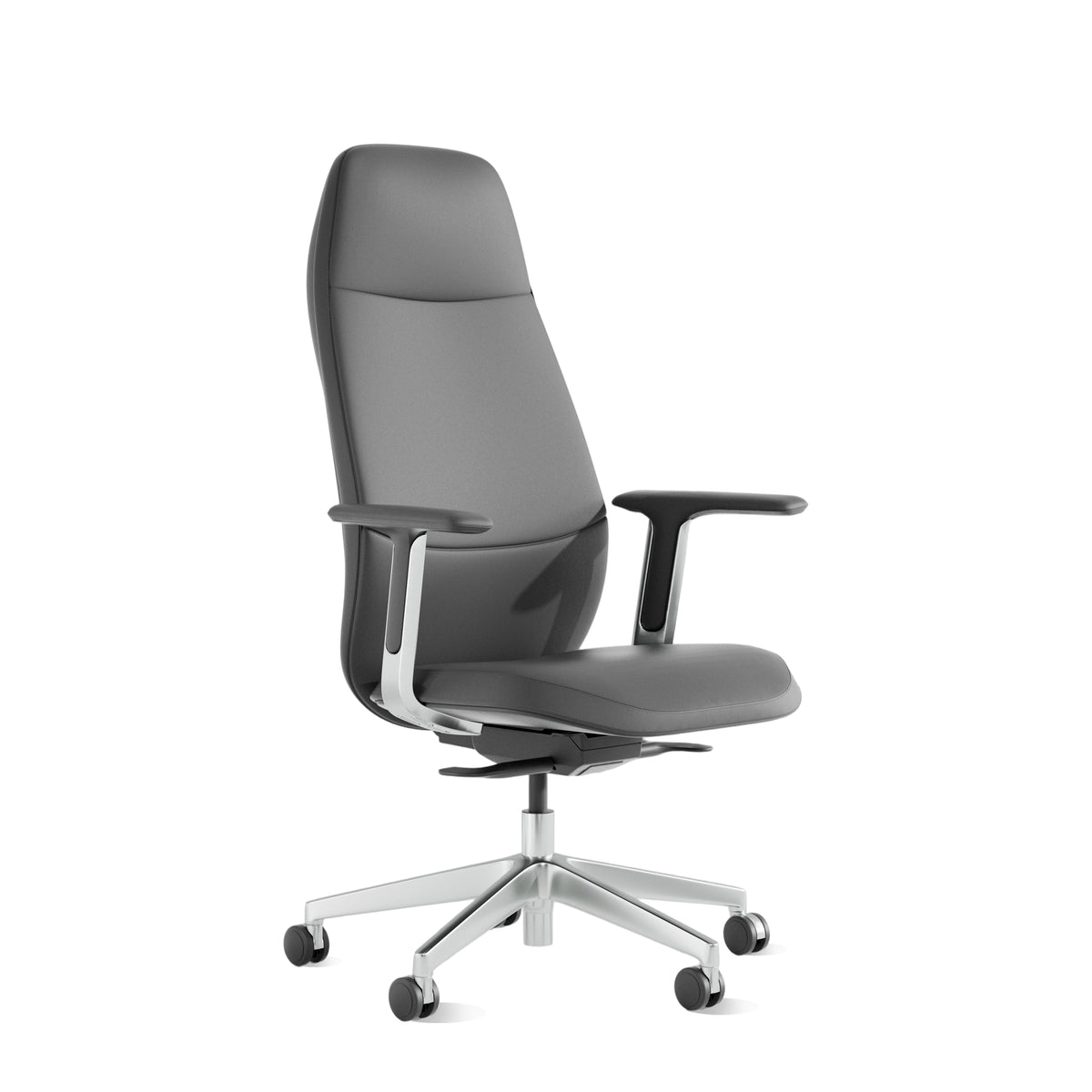 Leder-Bürostuhl, schwarz, Drehstuhl mit gepolsterter Sitzfläche und Armlehnen