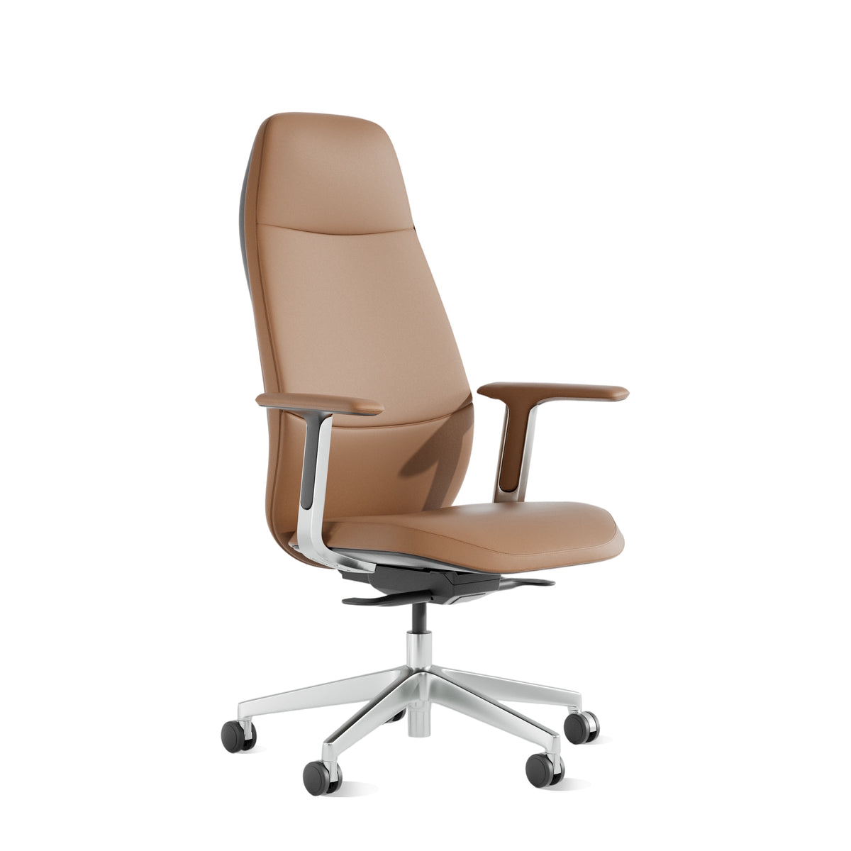 Leder-Bürostuhl, terracotta-braun, Seitansicht mit Armlehnen und gepolstertem Sitz