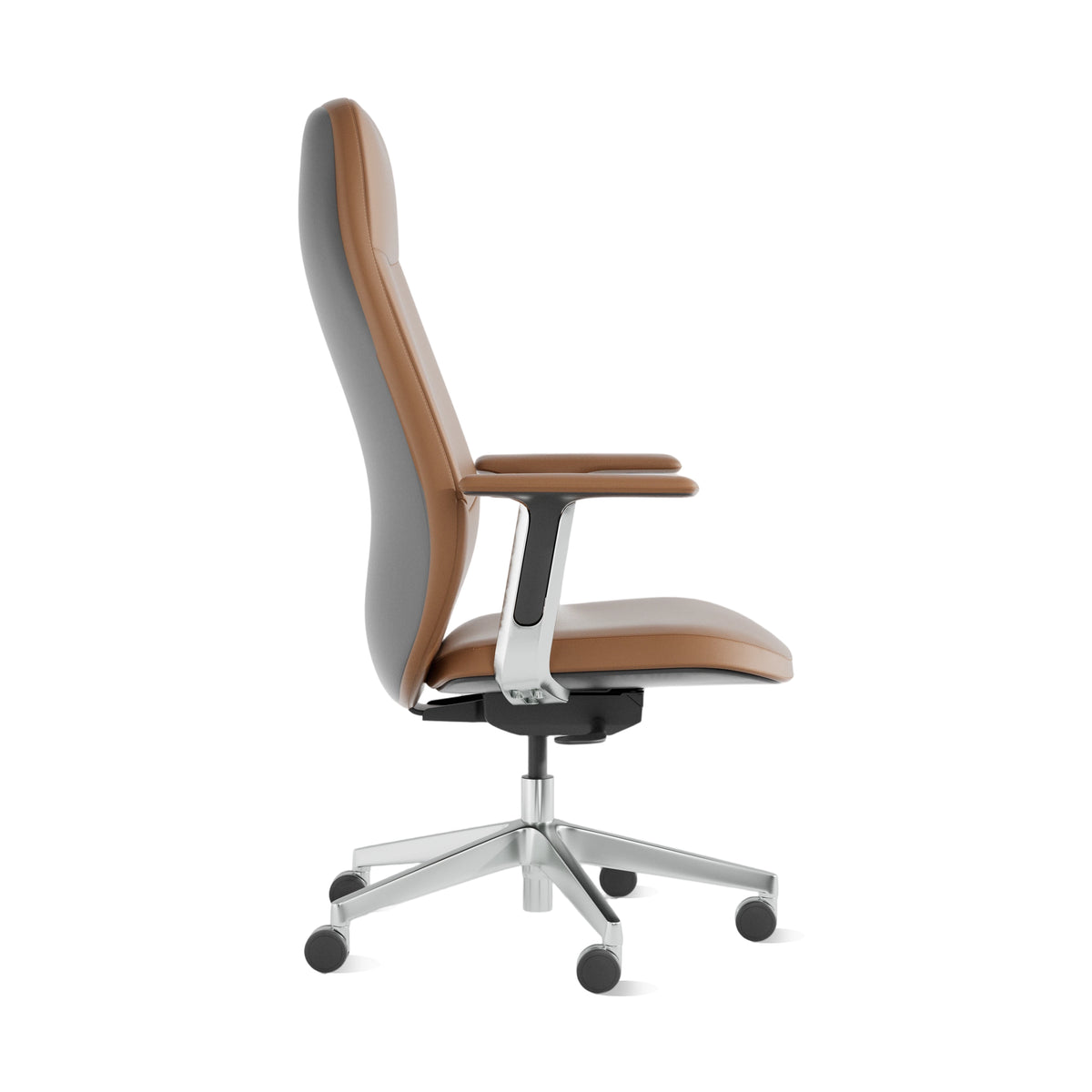 Leder-Bürostuhl, terracotta-braun, schräger Blick auf Sitz und Rückenlehne