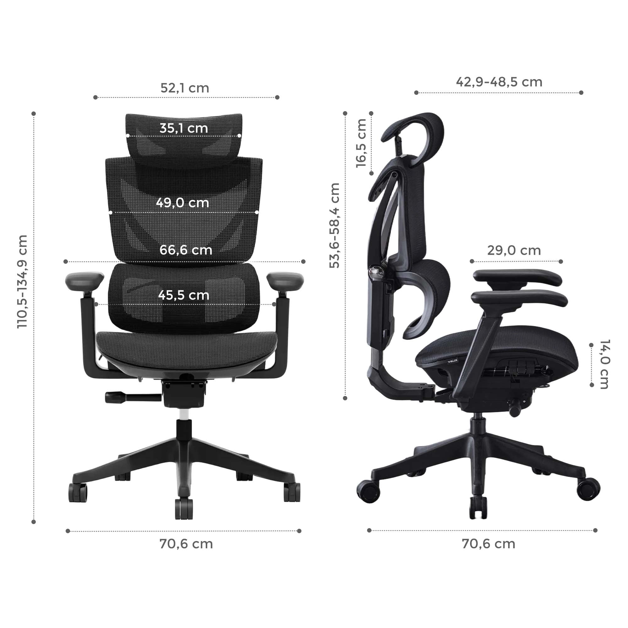 Welax - S7 Ergonomischer Bürostuhl mit Drei-Tasten-Verstellung