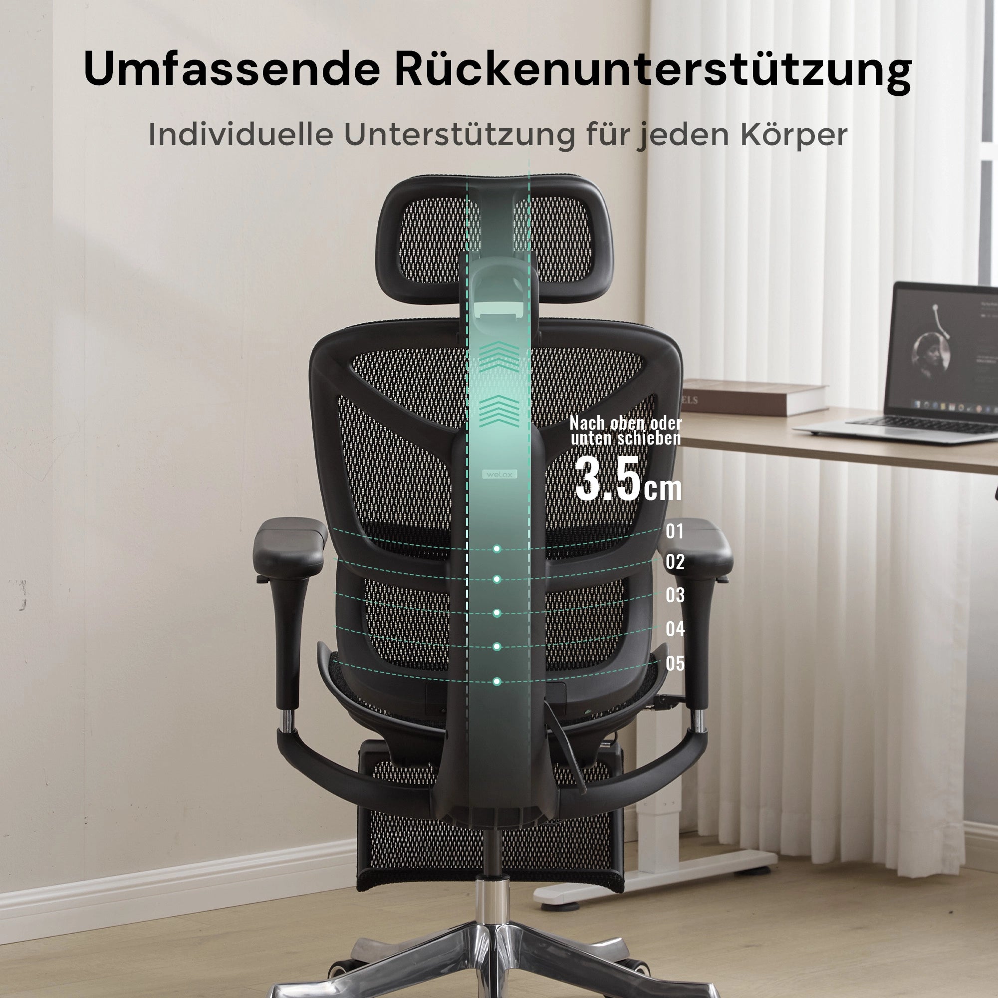 Welax - S9 Pro Ergonomischer Bürostuhl mit Ein-Tasten-Verstelluung