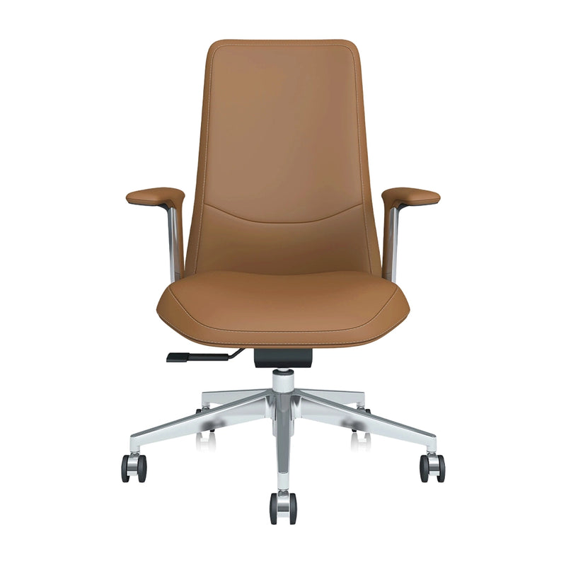 Leder-Bürostuhl mit mittlerer Rückenlehne, Terrakotta, Armlehnen, Rollenfuß