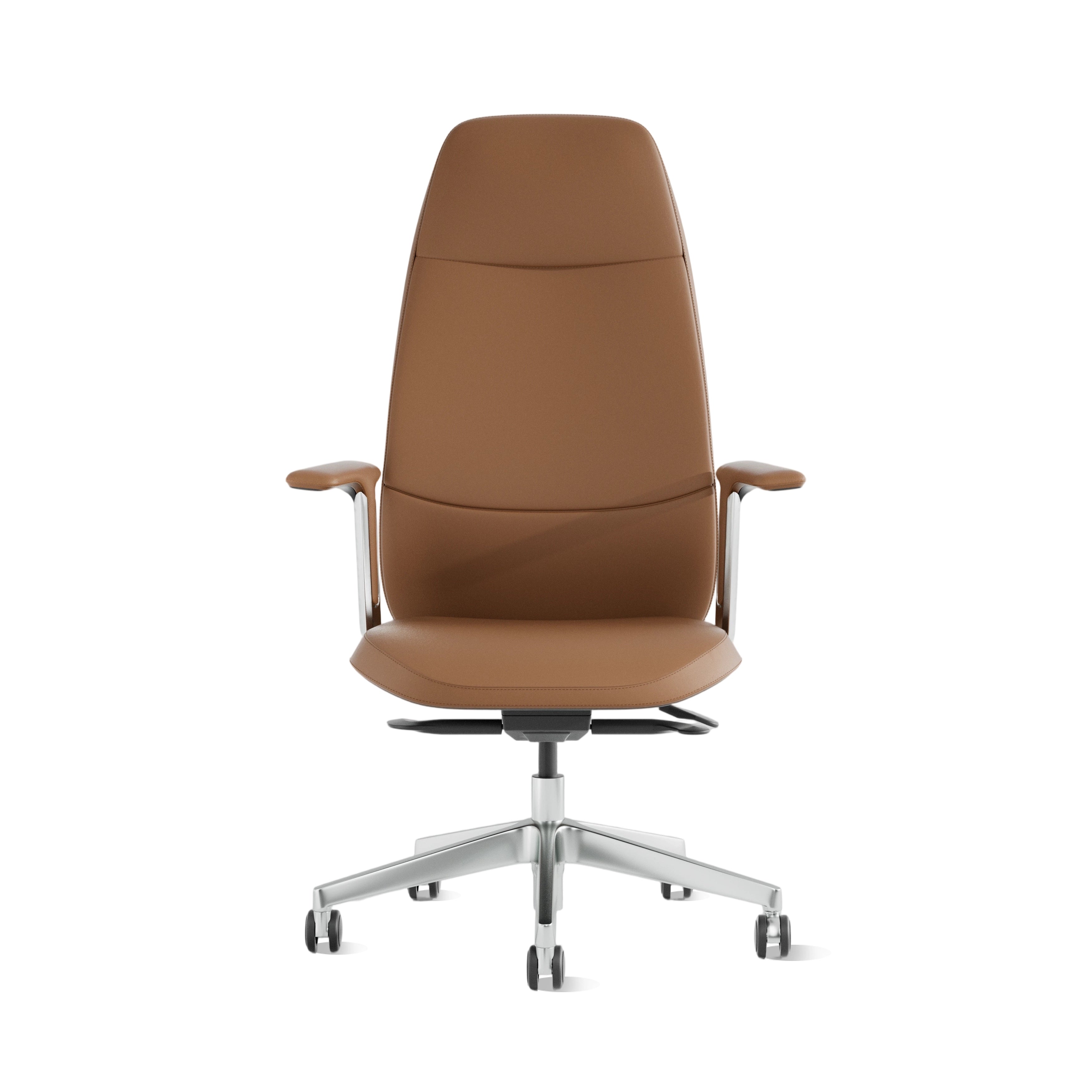 Leder-Bürostuhl, terracotta-braun, Frontansicht mit gepolsterter Rückenlehne