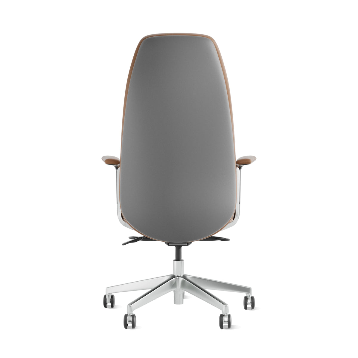Leder-Bürostuhl, terracotta-braun, Rückansicht mit gepolstertem hohen Rücken