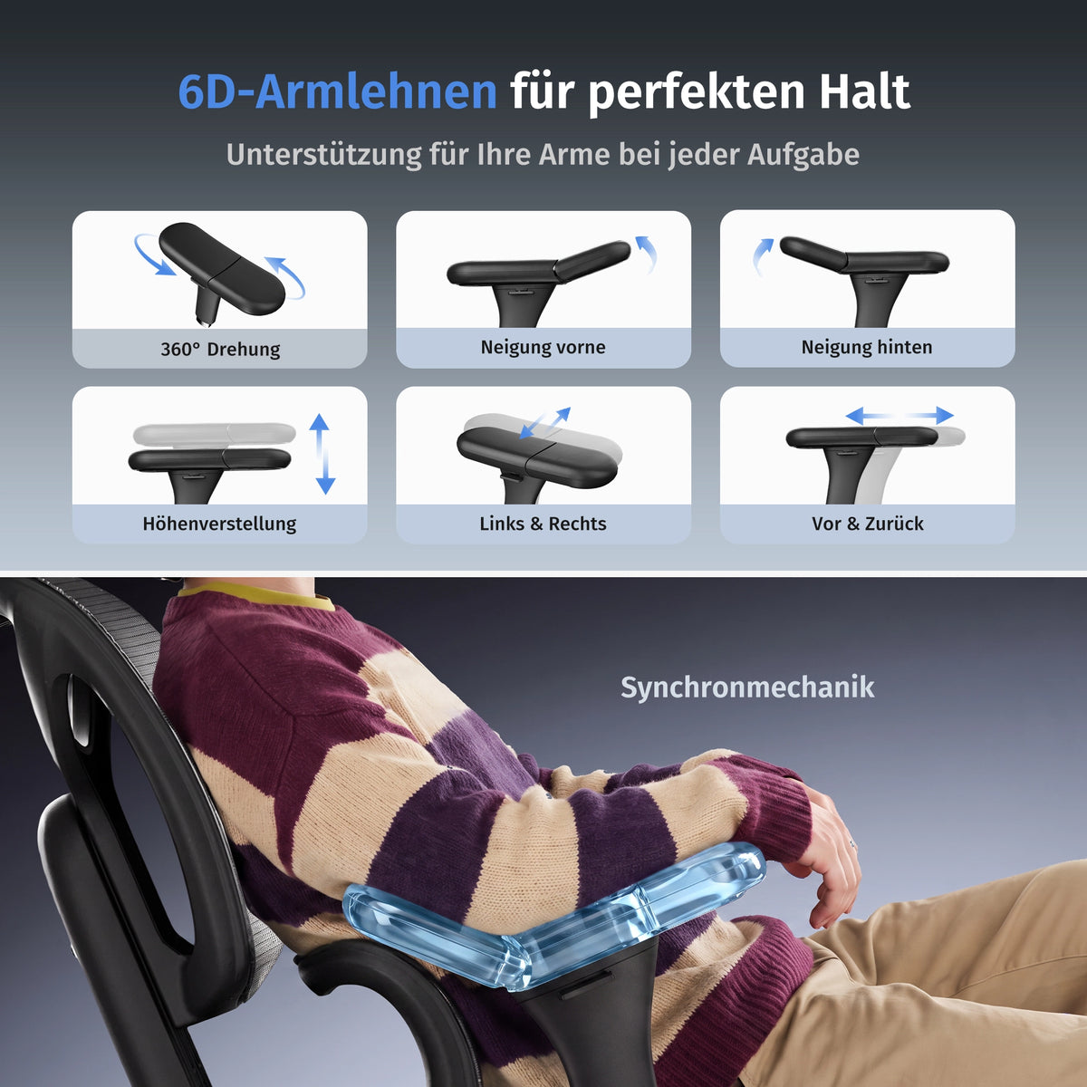 Welax - S9 Pro Ergonomischer Bürostuhl mit Ein-Tasten-Verstelluung