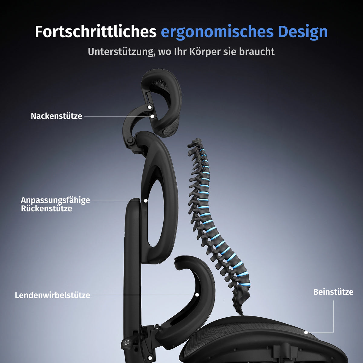 Welax - S9 Pro Ergonomischer Bürostuhl mit Ein-Tasten-Verstelluung