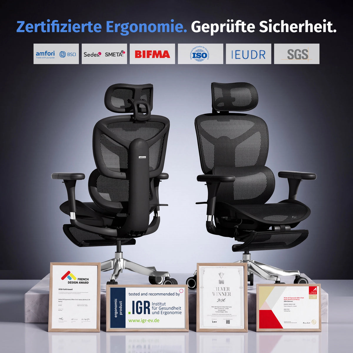 Welax - S9 Pro Ergonomischer Bürostuhl mit Ein-Tasten-Verstelluung