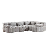 Komprimiertes 4-Sitzer Sofa aus Chenille, graues Design mit Rundpolstern