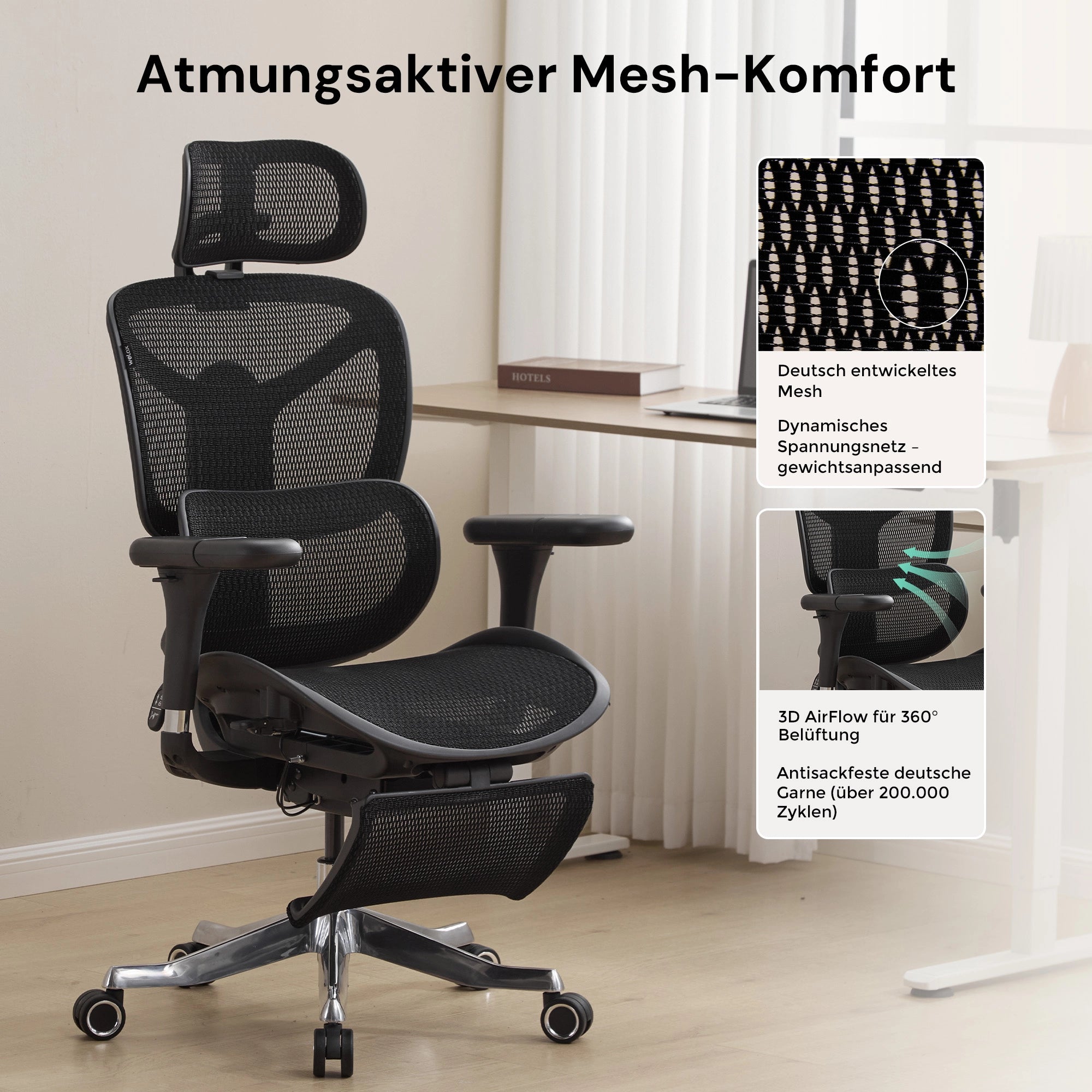 Welax - S9 Pro Ergonomischer Bürostuhl mit Ein-Tasten-Verstelluung