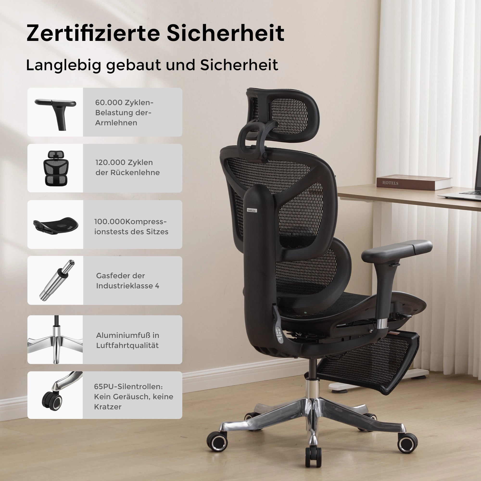 Welax - S9 Pro Ergonomischer Bürostuhl mit Ein-Tasten-Verstelluung